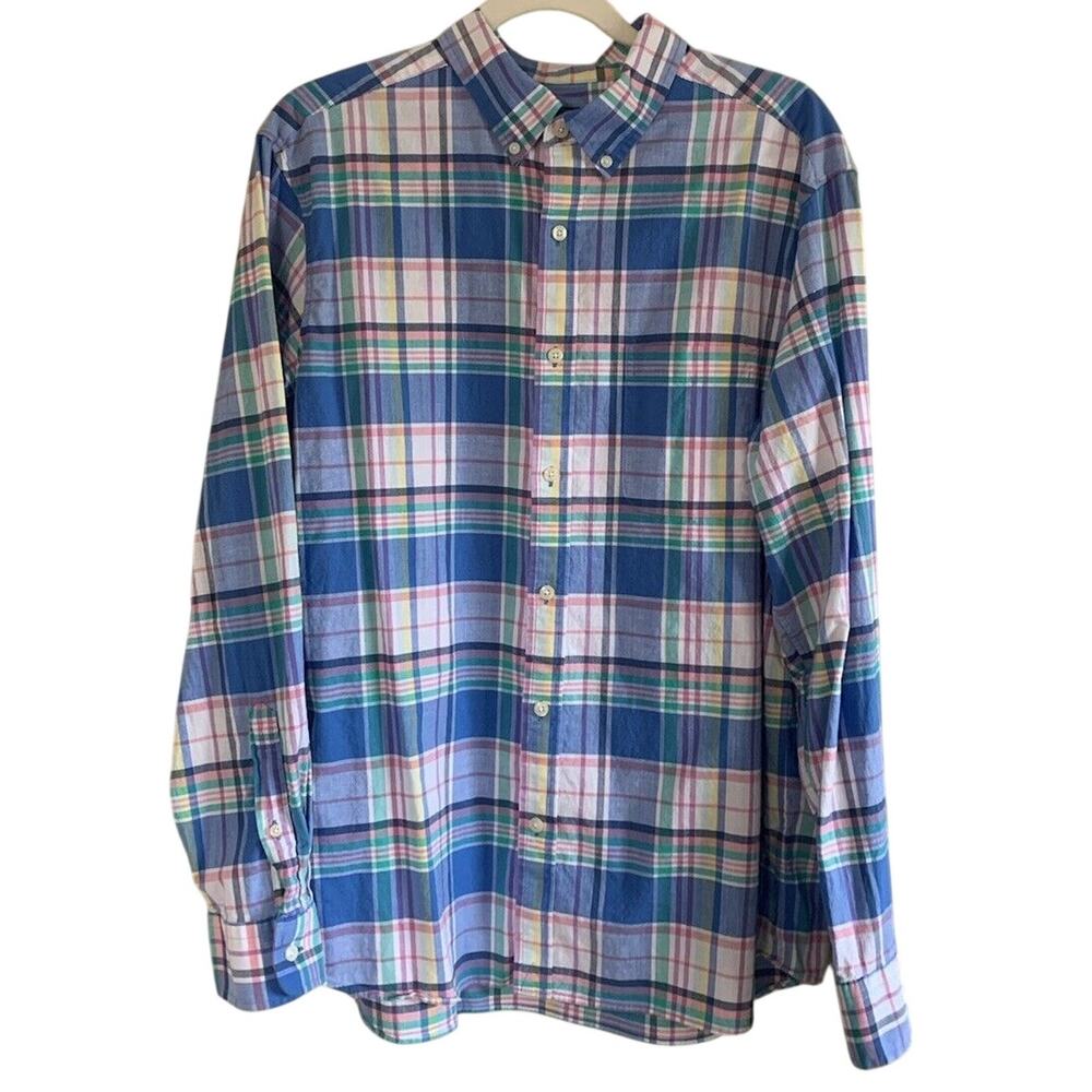 Vineyard Vines Long Sleeve Button Up Shirt Sz Large Whale Colorful Pastel Plaid